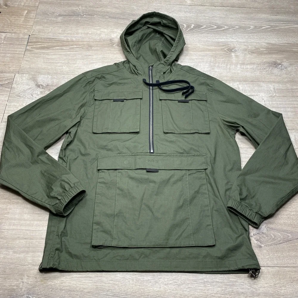BYLT Division Anorak Mens Large Green Ripstop Hooded Pullover Jacket Utility